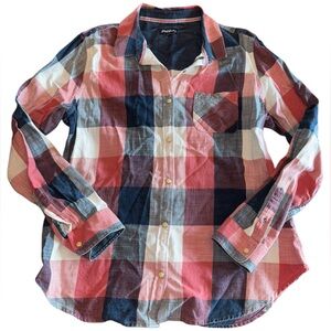 Plaid Button Down Shirt - Red, Blue, White L